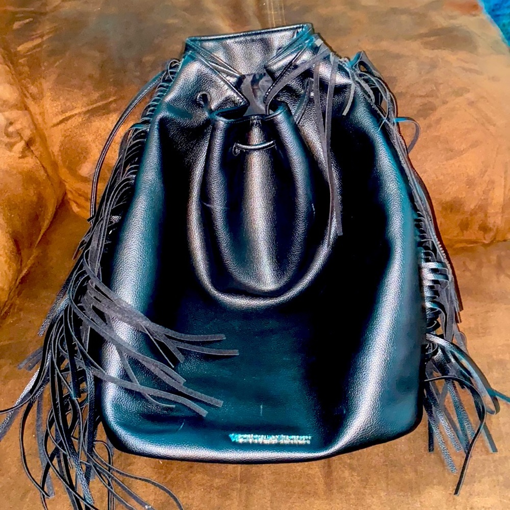 Victorias Secret Leather Tassle Drawstring Bag